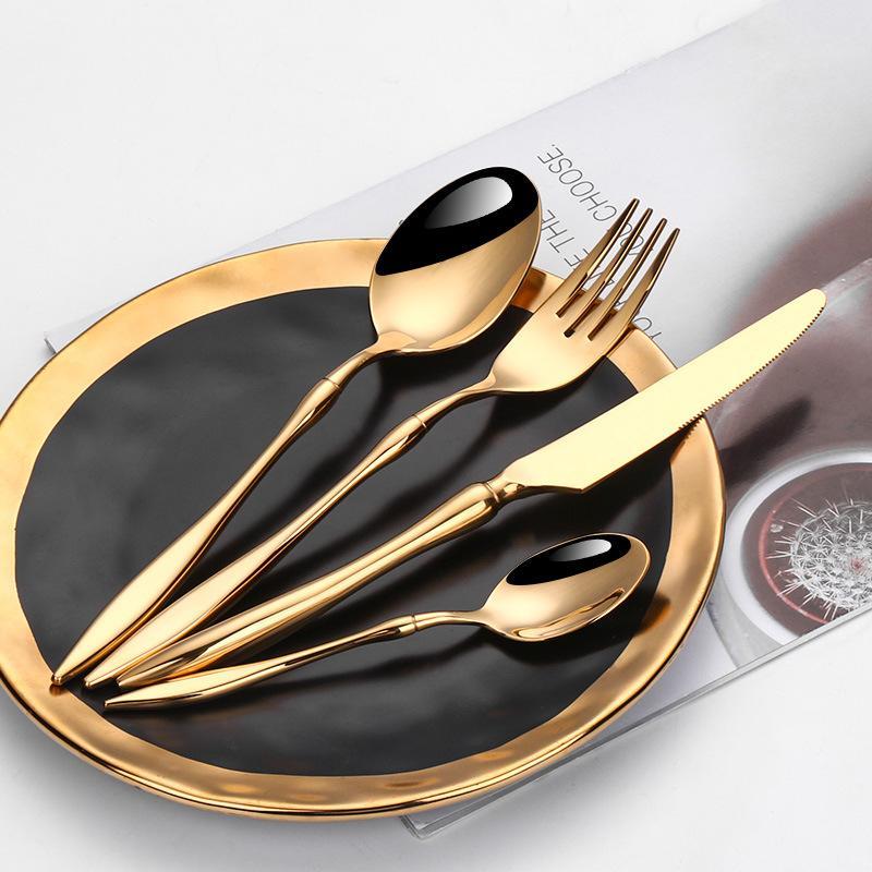 4/5PCS Gold Stainless Steel Cutlery Set Tableware Set Emerald Marble  Ceramic Handle Knife Fork Spoon Dinner Set Dessert Flatware