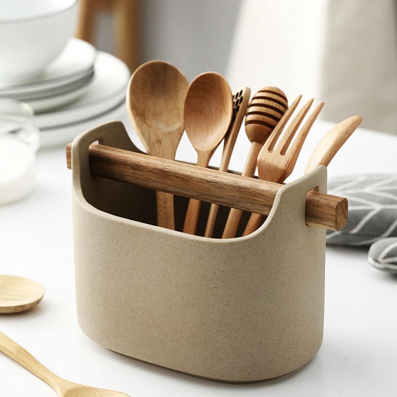 Porcelain & Bamboo Utensil Holder (with utensils)